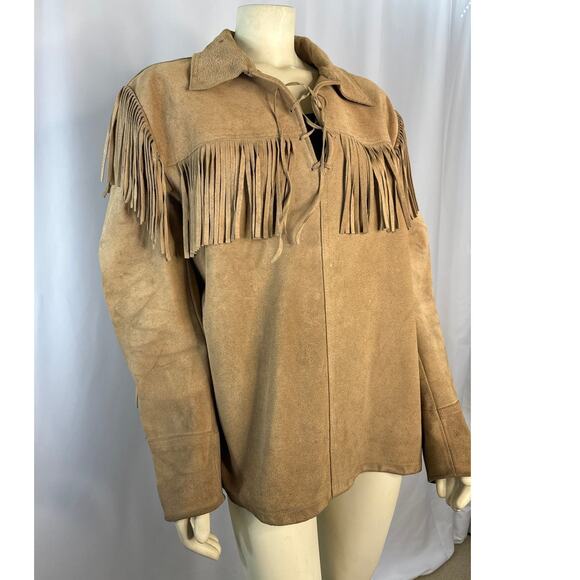 Vintage Mid Western sport tog brown leather fringed shirt made in USA size XL - Picture 5 of 17